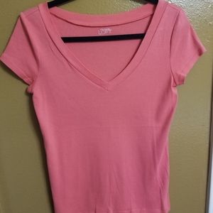 Pink simple and casual v-neck blouse
